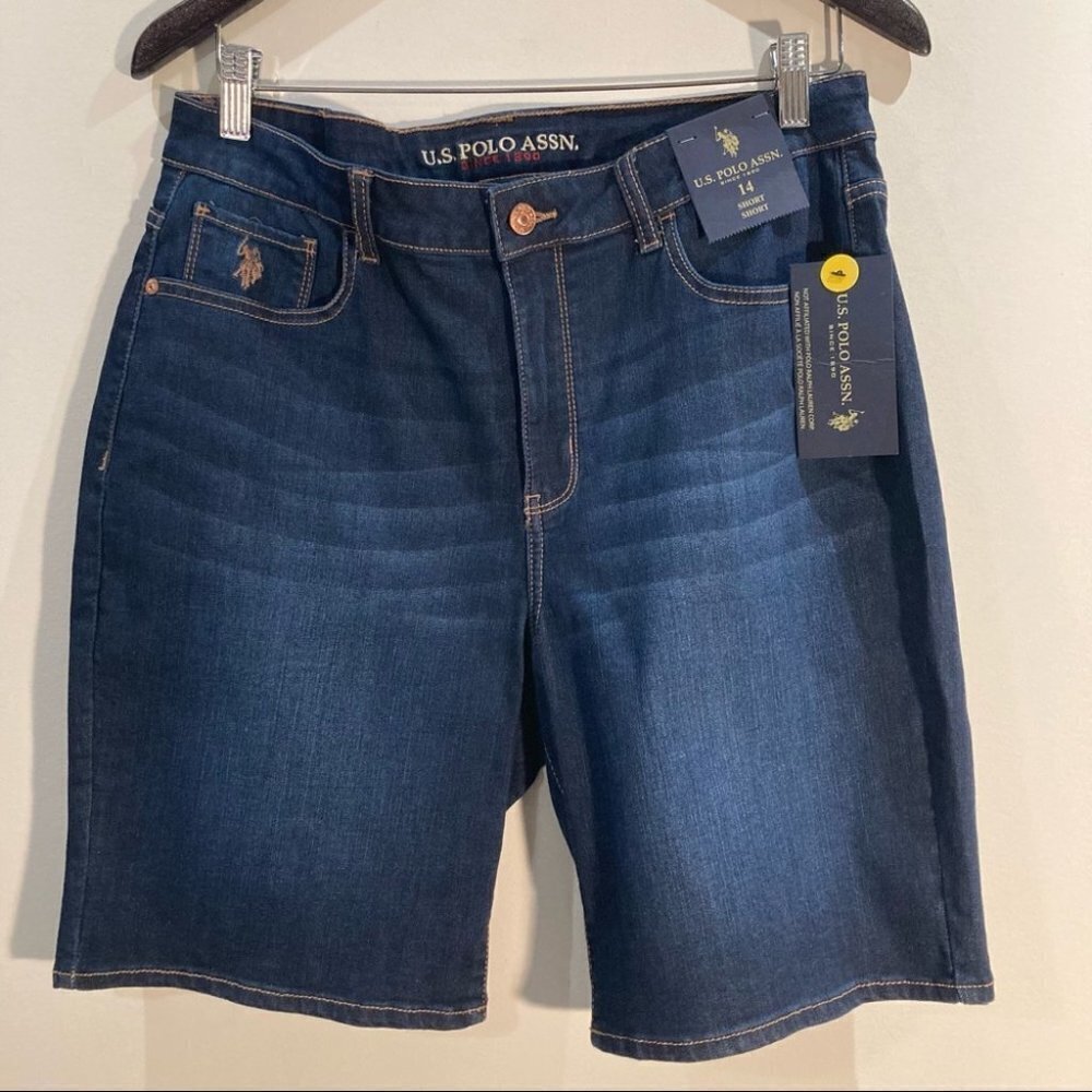 US POLO ASSN Sz 14 Bermuda Shorts Jean Denim Medium Wash High Rise